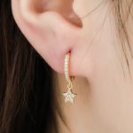 ANENJERY 925 Sterling Silver Shiny Inlaid Micro Cubic Zircon Star Hoop Earrings Ear Jewelry For Women Party Gifts S-E1132